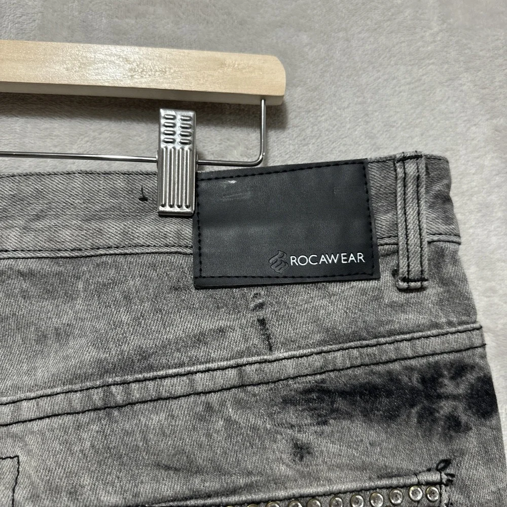 Rocawear Men's Size‎ 40X30 Gray Bleach Denim Rhinestone Pocket Jeans Streetwear